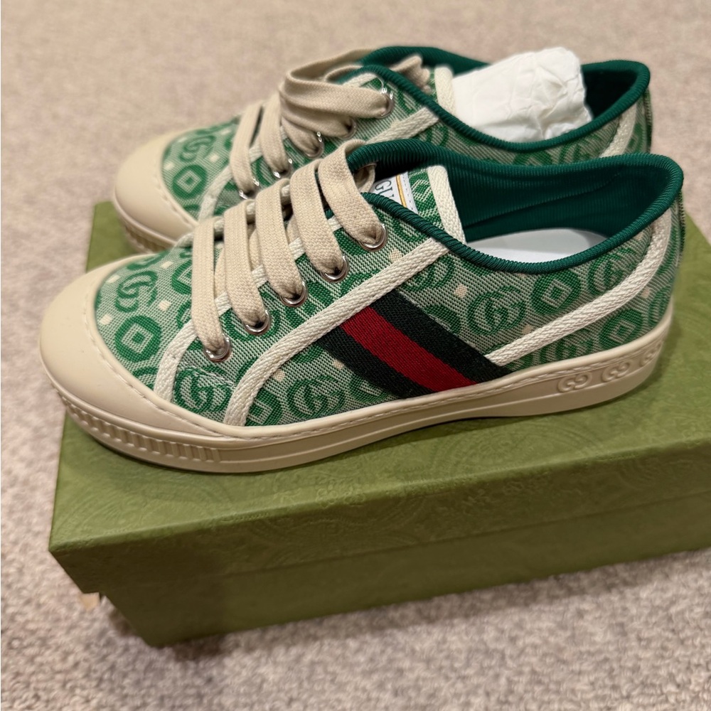 Gucci Kids Green Canvas Sneakers Size 29 - Picture 3 of 7